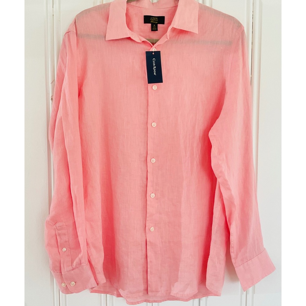 CLUB ROOM men's‎ linen luxury pink button Oxford dress shirt 100132096 medium